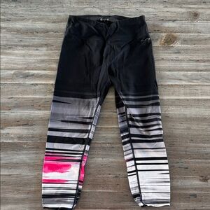 Calvin Klein Performance Wick Black and Pink Striped Capri Leggings